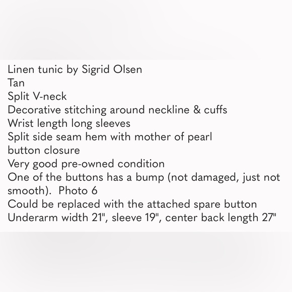 Sigrid Olsen•Linen V-Neck‎ Popover Tunic Top•Sz Small - Picture 11 of 11